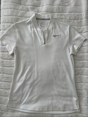 Nike White Short Sleeve Dri-FIT Zip Athletic Top